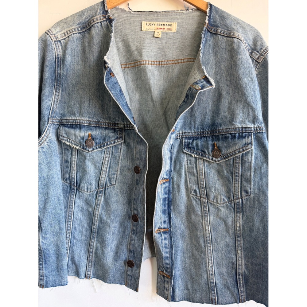 Lucky Brand Re-Made Smart Trucker festival Denim Jacket Light Wash 3X Western - Picture 3 of 9